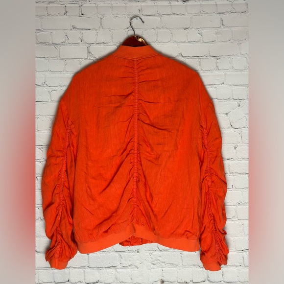 Free People Ruched Linen bomber orange Jacket - Picture 9 of 13